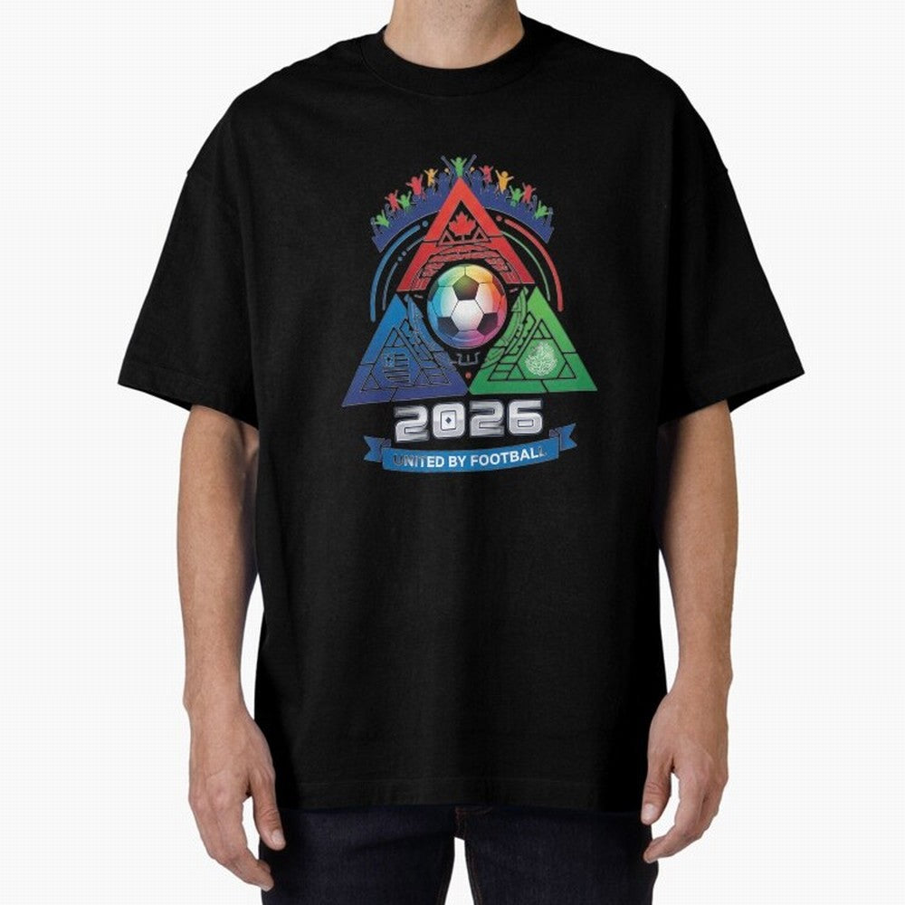 Triangular United By Football World Cup 2026 Emblem Oversized T-Shirt Get Ready for FIFA World Cup 2026 Group Stage for Fans of Neymar and Netherlands, Bringing Stadium Memories, Football Loyalty, International Chants and Championship Tradition;