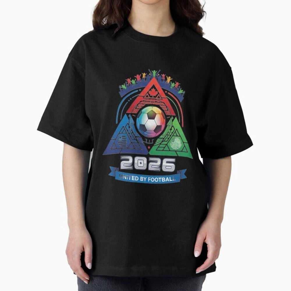 Triangular United By Football World Cup 2026 Emblem Oversized T-Shirt Get Ready for FIFA World Cup 2026 Group Stage for Fans of Neymar and Netherlands, Bringing Stadium Memories, Football Loyalty, International Chants and Championship Tradition;