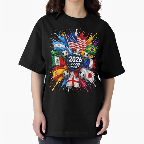 2026 Soccer World USA Flag Burst Fan Tee Oversized T-Shirt Relive the Noise and Pride of Global Football Passion for FIFA World Cup 2026 USA Canada Mexico, Inspired by Neymar, Haaland and Cristiano Ronaldo, Argentina and Brazil, Stadium Memories,