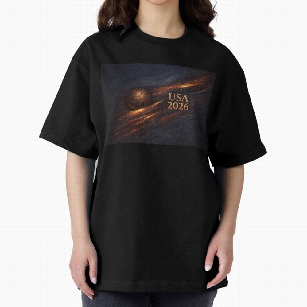 Soccer Ball with USA 2026 Inspired Oversized T-Shirt Carry the Colors and Pride of Match Day Hype around FIFA World Cup 2026 USA Canada Mexico, Neymar, Haaland and Cristiano Ronaldo, England, Stadium Memories, Football Loyalty, International Chants