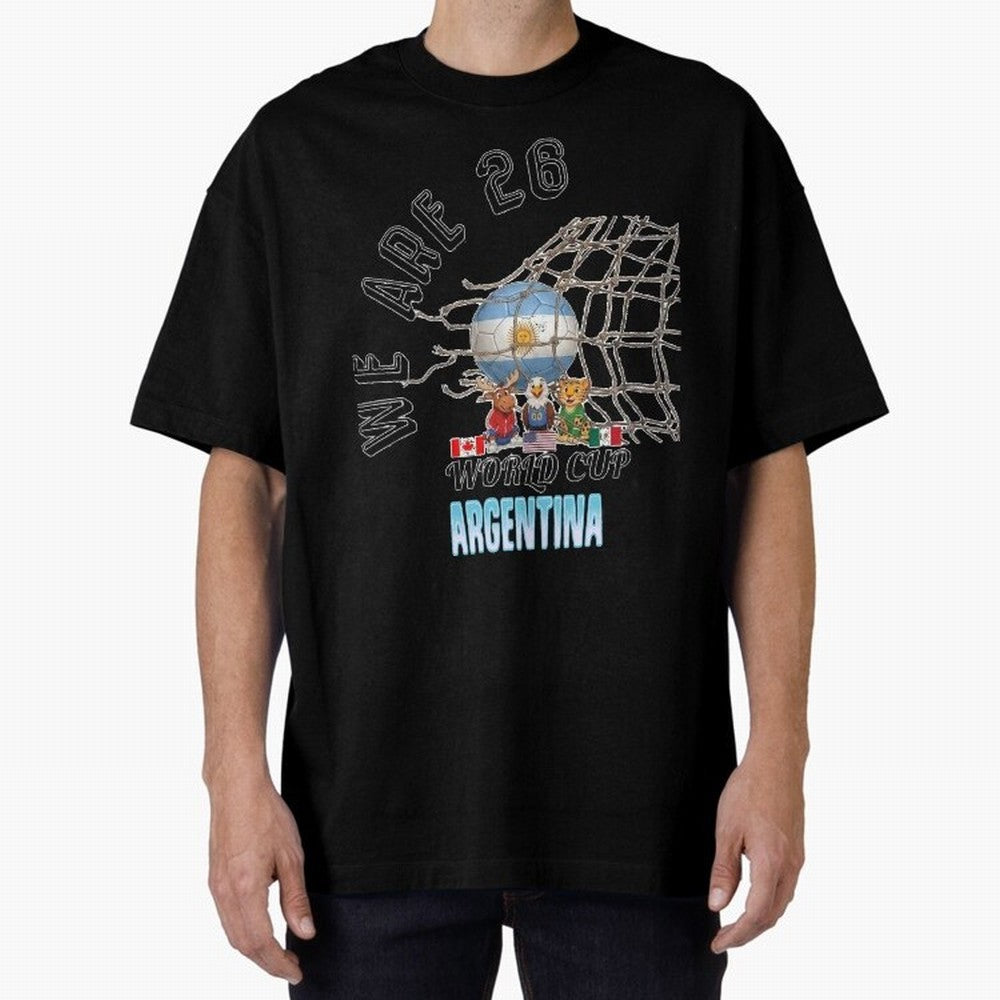 World Cup 26 - Argentina Oversized T-Shirt Show Your Love for FIFA World Cup 2026 USA Canada Mexico Highlighting CR7 and Messi, Argentina and Brazil Energy, Football Festival Excitement, Trophy Ambitions, Country Rivalries and Star Player Buzz;