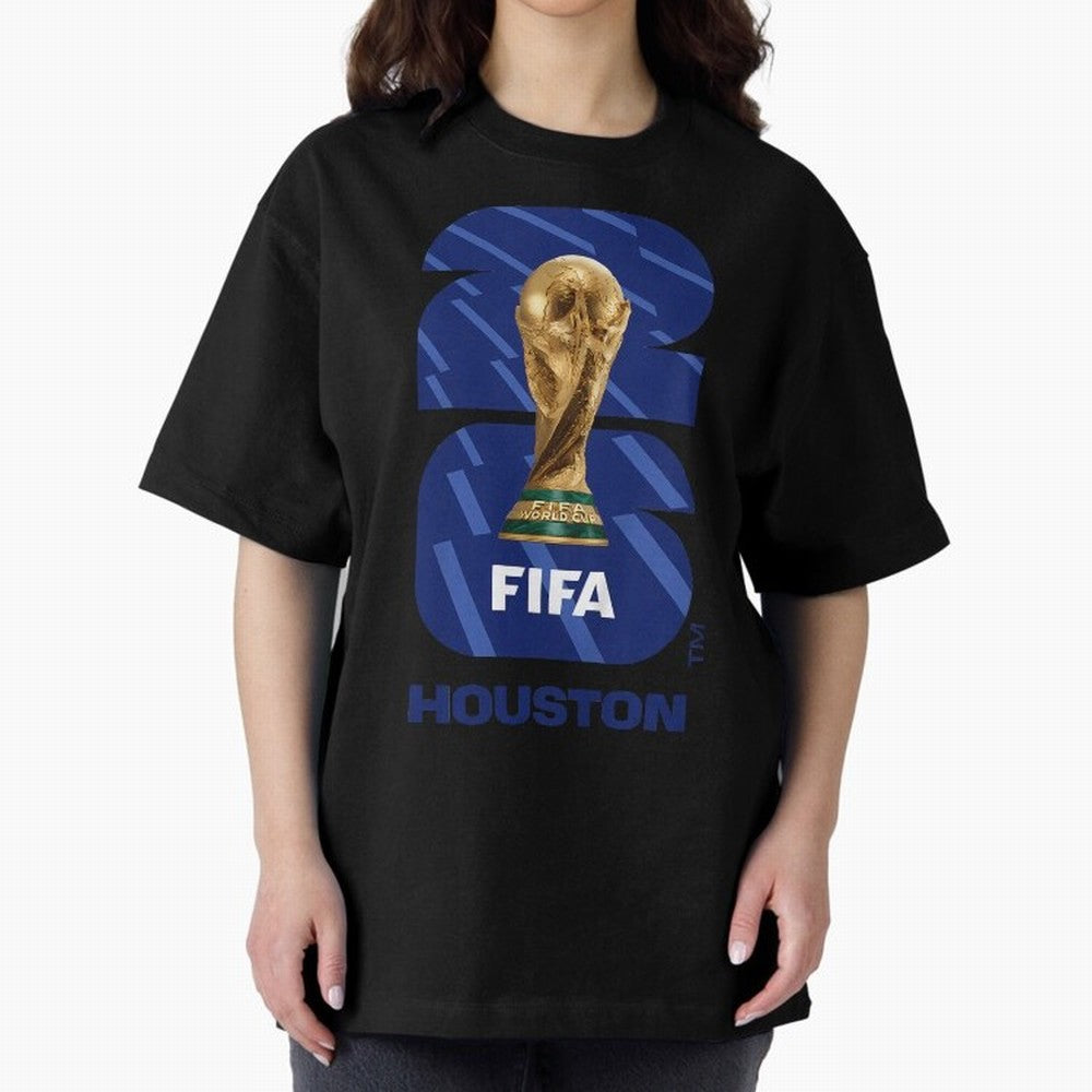World Cup26 Houston Trophy Oversized T-Shirt Celebrate National Team Dreams in FIFA World Cup 2026 USA Canada Mexico Spirit, Filled with England, Haaland, Supporter Pride, Iconic Celebrations, Legendary Names and Global Match Day Energy; Built for