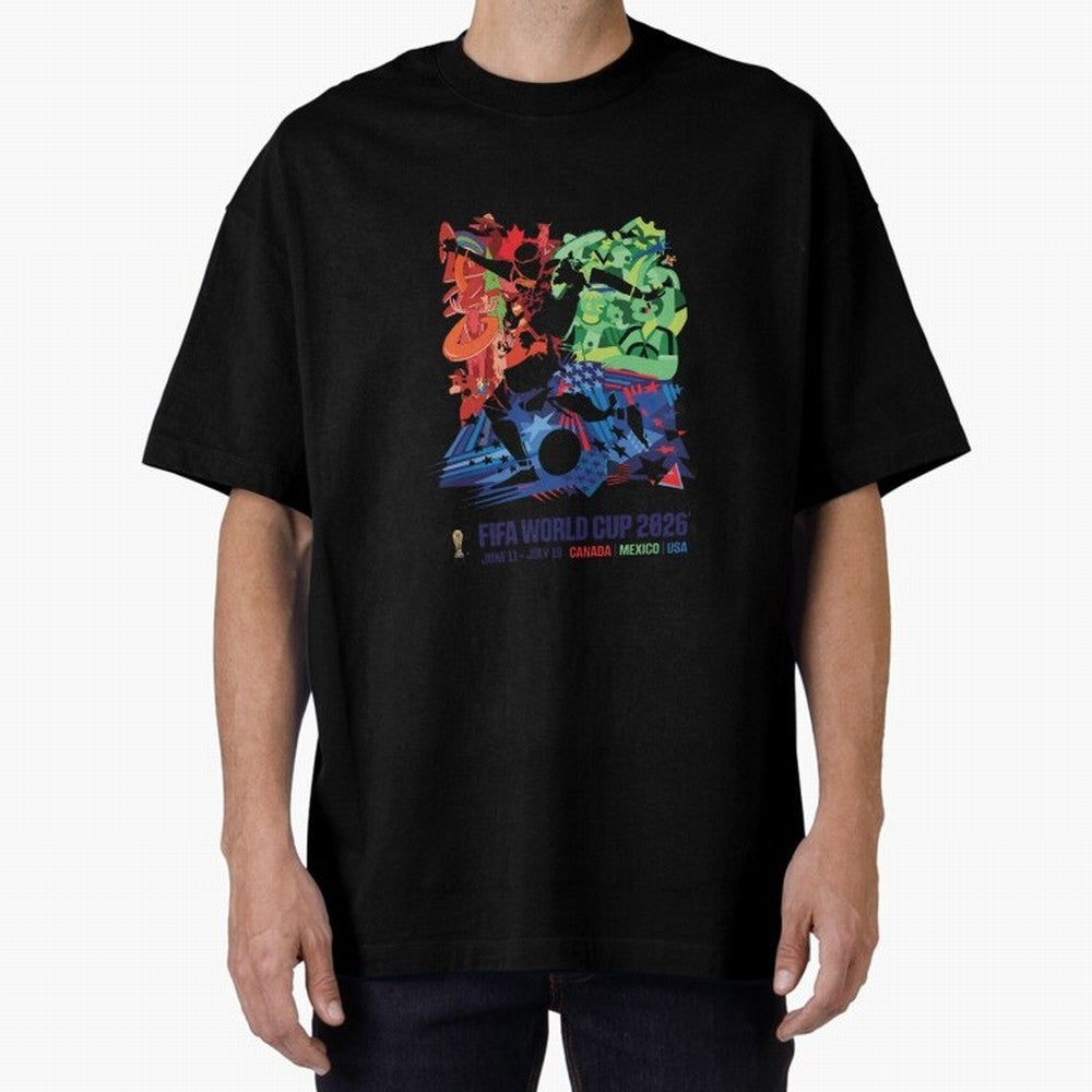 Host Nations Cultural Splash Art Oversized T-Shirt Turn Football Passion into Global Football Passion for FIFA World Cup 2026, Featuring Neymar, Haaland and Cristiano Ronaldo, England, France and Netherlands, Stadium Chants, National Pride, Trophy