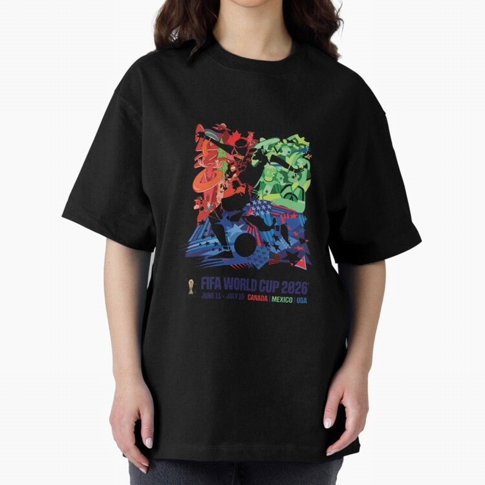 Host Nations Cultural Splash Art Oversized T-Shirt Turn Football Passion into Global Football Passion for FIFA World Cup 2026, Featuring Neymar, Haaland and Cristiano Ronaldo, England, France and Netherlands, Stadium Chants, National Pride, Trophy