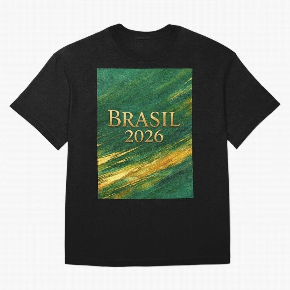 Brasil 2026 Gold Soccer Theme Oversized T-Shirt Upgrade Match Day Hype around FIFA World Cup 2026 USA Canada Mexico, Neymar, Haaland and Cristiano Ronaldo, Argentina, Worldwide Fan Energy, Dramatic Goals, Stadium Lights and Championship