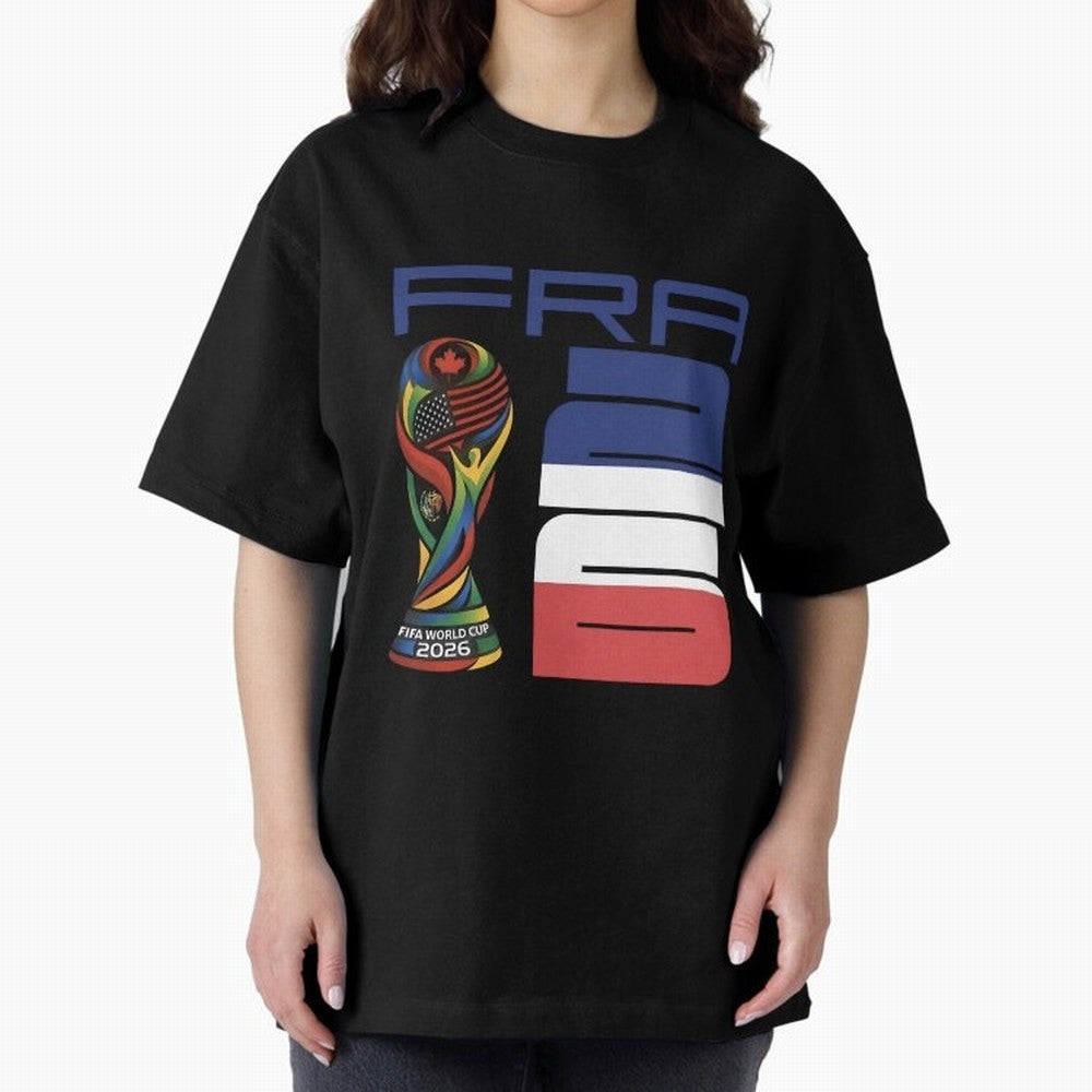 France World Cup 2026 Soccer - FRA 26 Blue White Red Oversized T-Shirt Step into Global Football Passion for FIFA World Cup 2026, Driven by Messi, Neymar and Mbappe, Brazil, Portugal and Argentina, Stadium Chants, National Pride, Trophy Dreams and