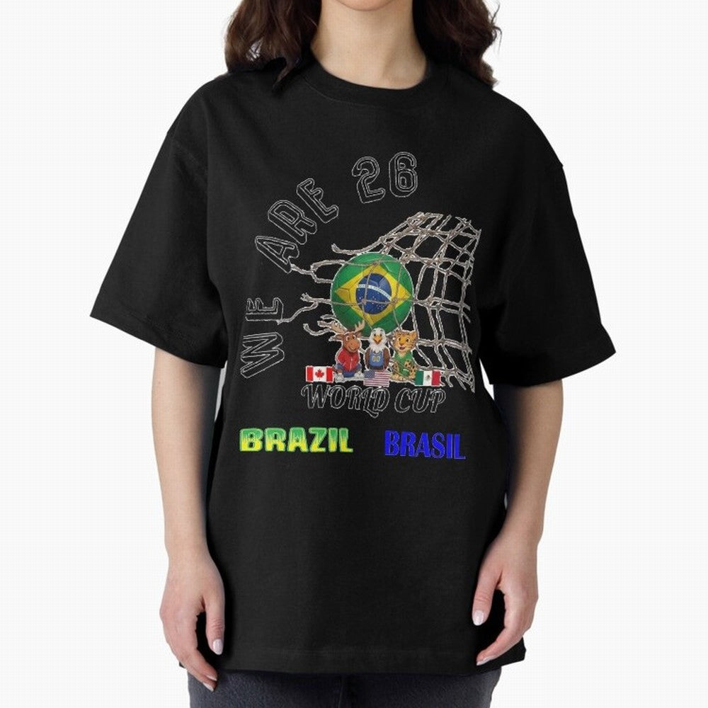 World Cup 26 - Brazil Oversized T-Shirt Celebrate the Stars of FIFA World Cup 2026 Group Stage Highlighting Messi, Neymar and Mbappe, Brazil, Portugal and Argentina Energy, Sports Nostalgia, International Competition, Famous Players and
