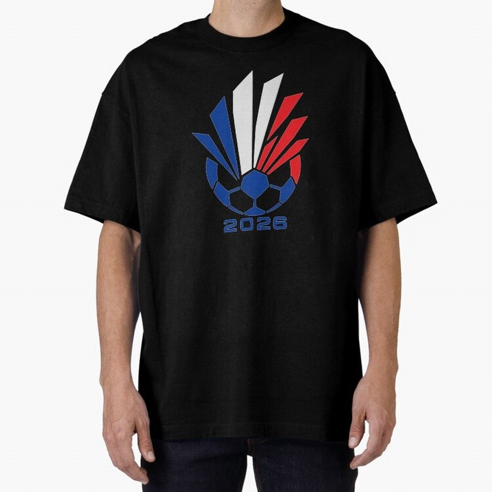 France Soccer 2026 Tricolor Burst Emblem Oversized T-Shirt Honor the Football Icons of the FIFA World Cup 2026 Group Stage Journey through Neymar, Haaland and Cristiano Ronaldo Highlights, Argentina, France and Brazil Pride, Retro Football Energy,