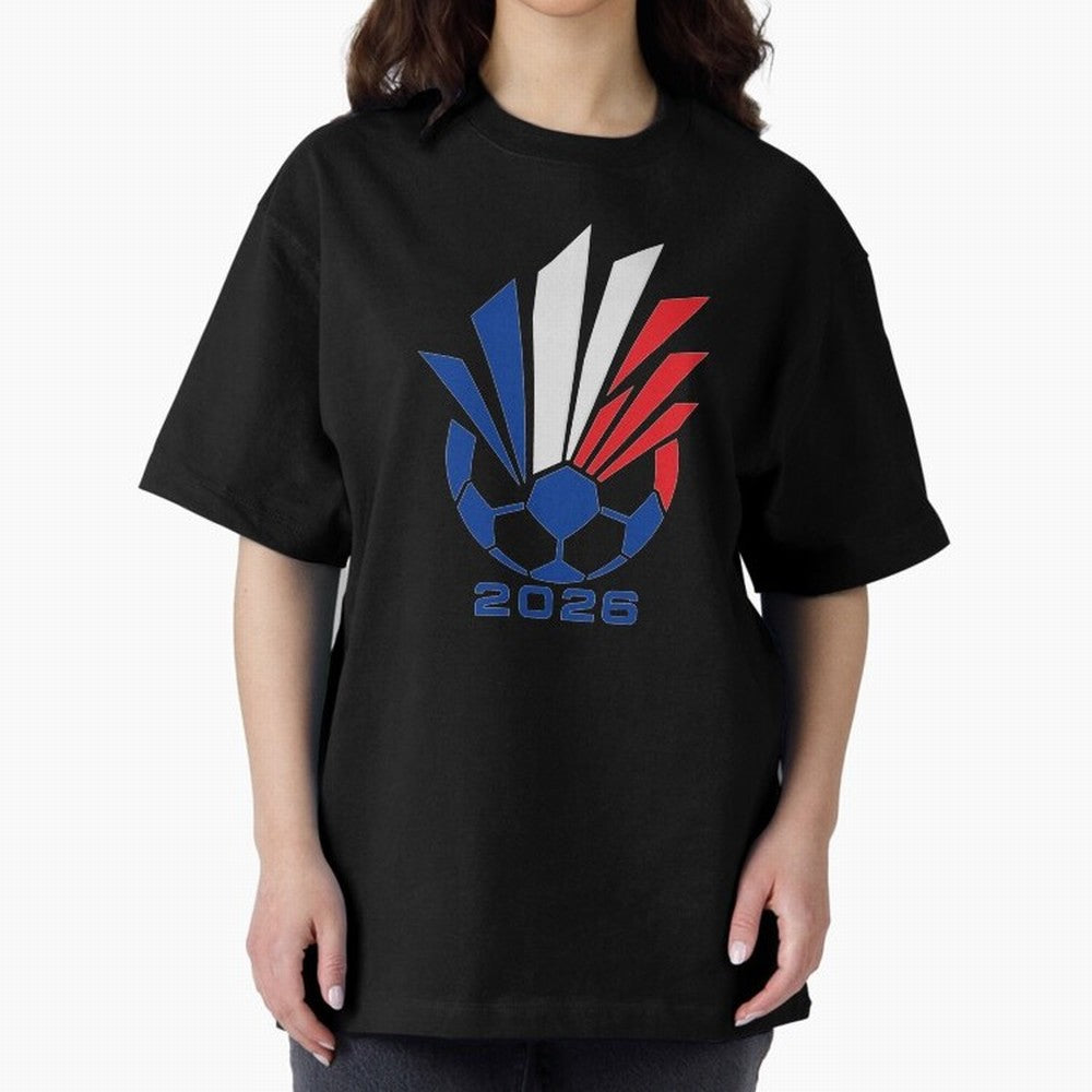 France Soccer 2026 Tricolor Burst Emblem Oversized T-Shirt Honor the Football Icons of the FIFA World Cup 2026 Group Stage Journey through Neymar, Haaland and Cristiano Ronaldo Highlights, Argentina, France and Brazil Pride, Retro Football Energy,