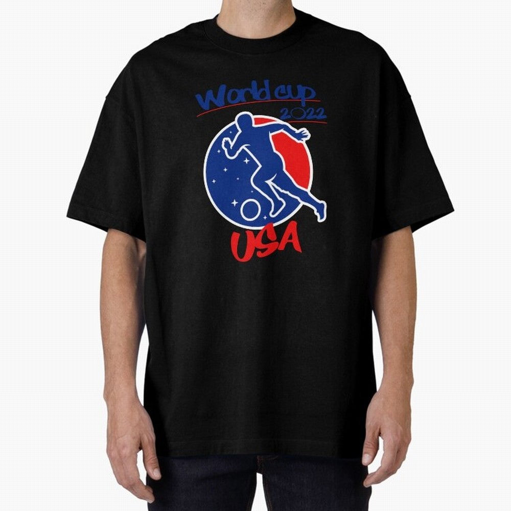 USA World Cup 2022 Oversized T-Shirt Show Championship Spirit for Global Football Passion for FIFA World Cup 2026, with Messi, Neymar and Mbappe, Argentina, Retro Football Energy, Iconic Rivalries, Trophy Chase Drama and Stadium Atmosphere; Perfect