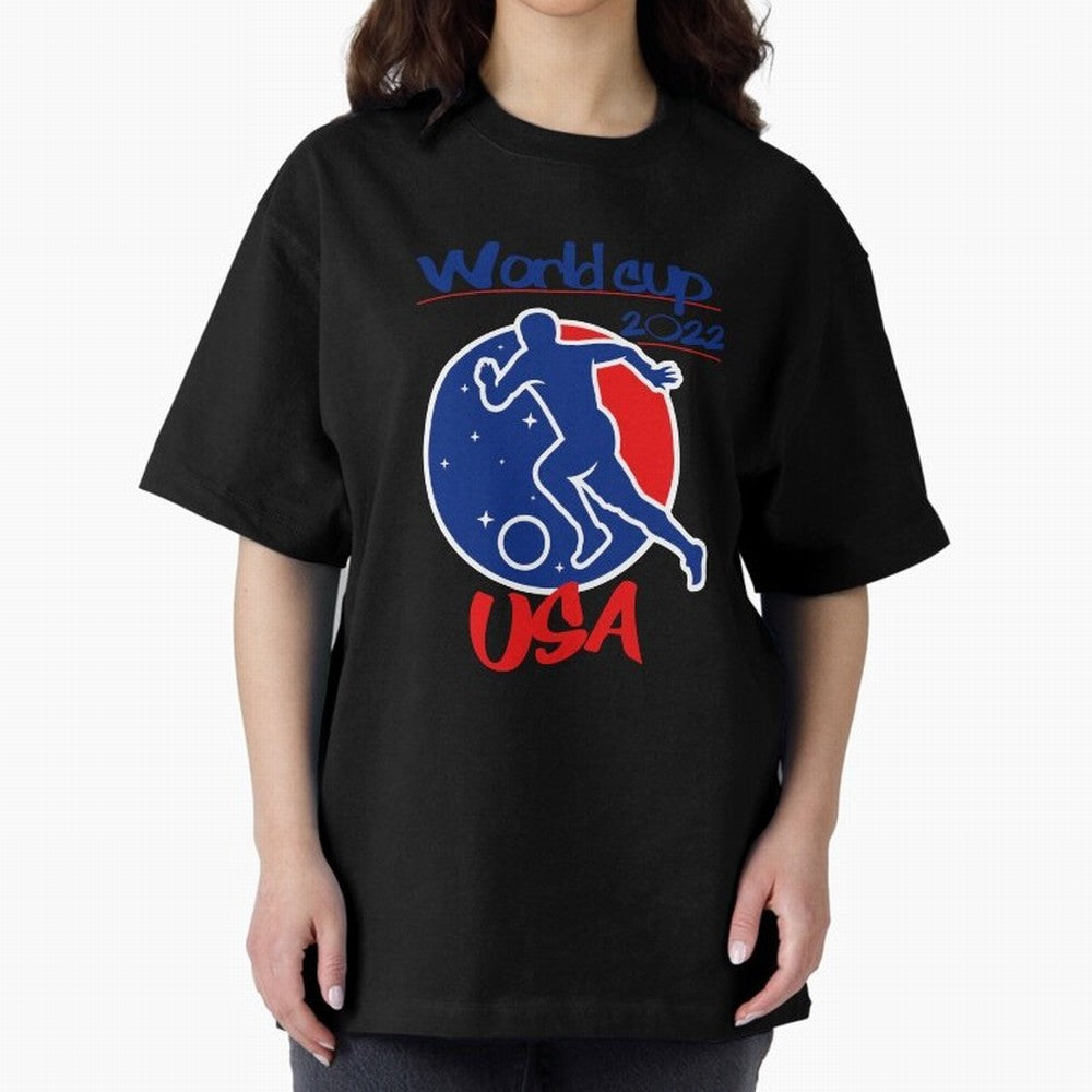 USA World Cup 2022 Oversized T-Shirt Show Championship Spirit for Global Football Passion for FIFA World Cup 2026, with Messi, Neymar and Mbappe, Argentina, Retro Football Energy, Iconic Rivalries, Trophy Chase Drama and Stadium Atmosphere; Perfect