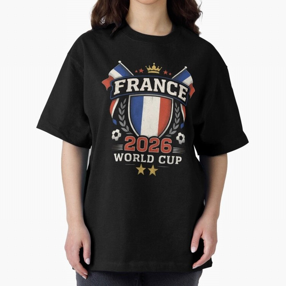 France World Cup 2026 Football Heritage - Les Bleus Crest Oversized T-Shirt Show Up for the Glory of Global Football Passion for FIFA World Cup 2026, Highlighting CR7 and Messi, Netherlands, Vintage Soccer Flavor, Modern Football Stars, National