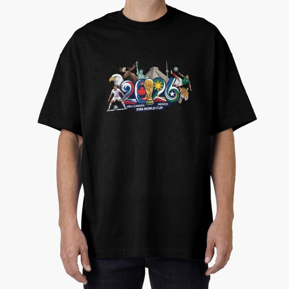 FIFA World Cup 2026 North America: USA Canada Mexico United Nations of Football Oversized T-Shirt Show Your Love for Global Football Passion for FIFA World Cup 2026, Driven by CR7 and Messi, England, Football Festival Excitement, Trophy Ambitions,