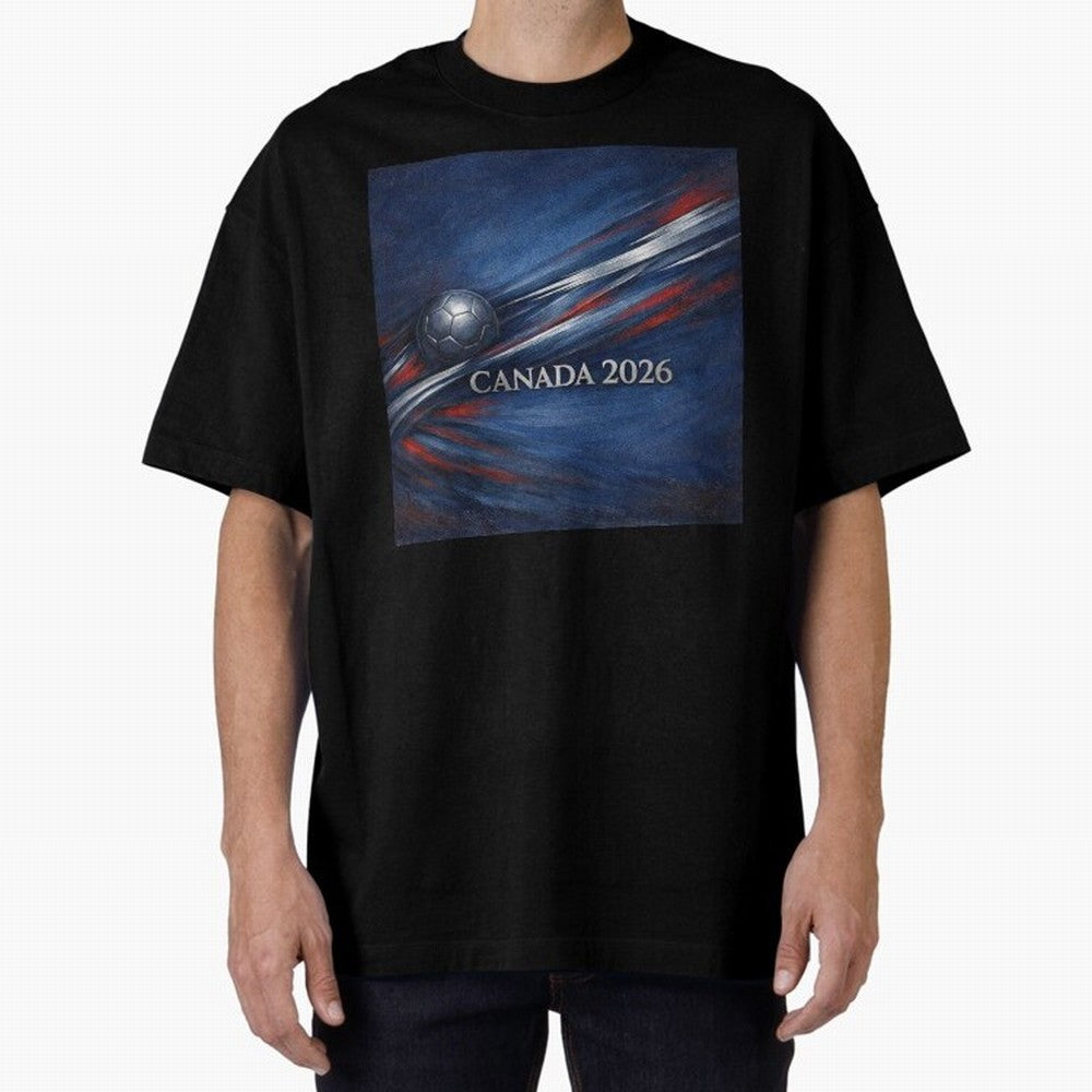 Canada 2026 Soccer Theme with silver lines Oversized T-Shirt Fuel Your Fan Pride for Global Football Passion for FIFA World Cup 2026 USA Canada Mexico, Celebrating Mbappe, Argentina, Sports Nostalgia, International Competition, Famous Players and