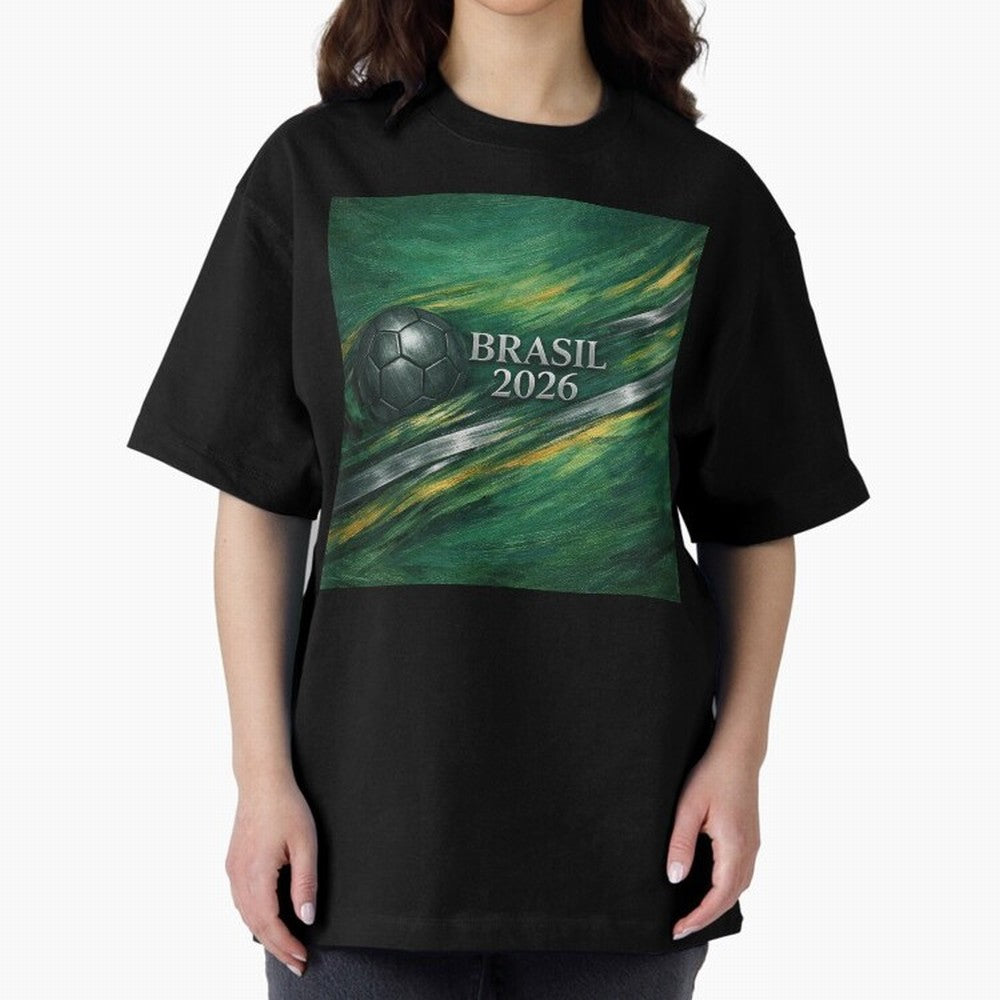 Brazil World Cup 2026 Concept Oversized T-Shirt Enjoy Global Football Passion for FIFA World Cup 2026 USA Canada Mexico, Celebrating Haaland and Mbappe, Portugal, Stadium Chants, National Pride, Trophy Dreams and Unforgettable Football Memories;
