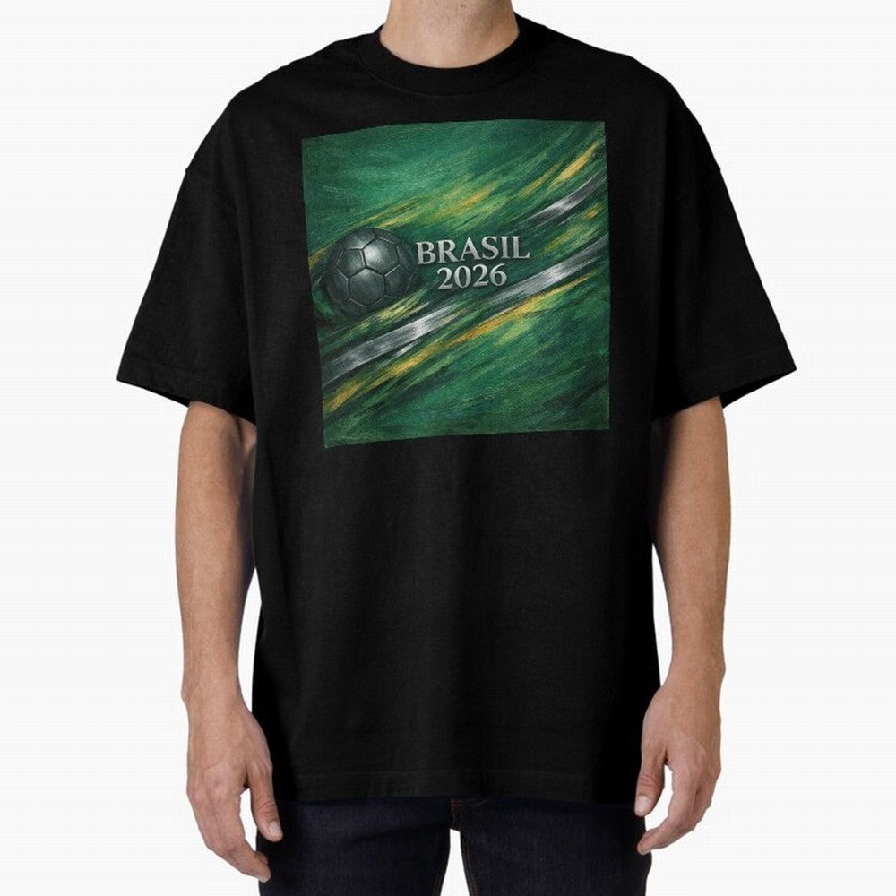 Brazil World Cup 2026 Concept Oversized T-Shirt Enjoy Global Football Passion for FIFA World Cup 2026 USA Canada Mexico, Celebrating Haaland and Mbappe, Portugal, Stadium Chants, National Pride, Trophy Dreams and Unforgettable Football Memories;