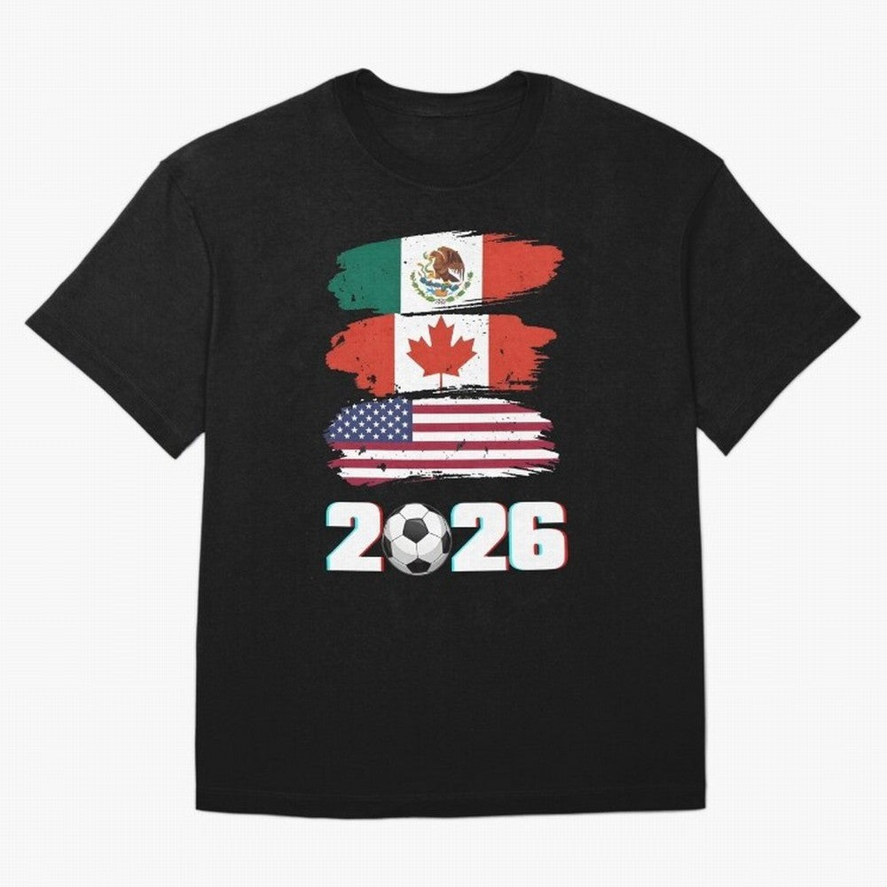 USA Canada Mexico Flag 2026 Cup Brush Art Oversized T-Shirt Celebrate Every Goal in FIFA World Cup 2026 Group Stage for Fans of CR7 and Messi and Argentina and Brazil, Bringing Goal Celebration Energy, Supporter Heritage, Football Icons and