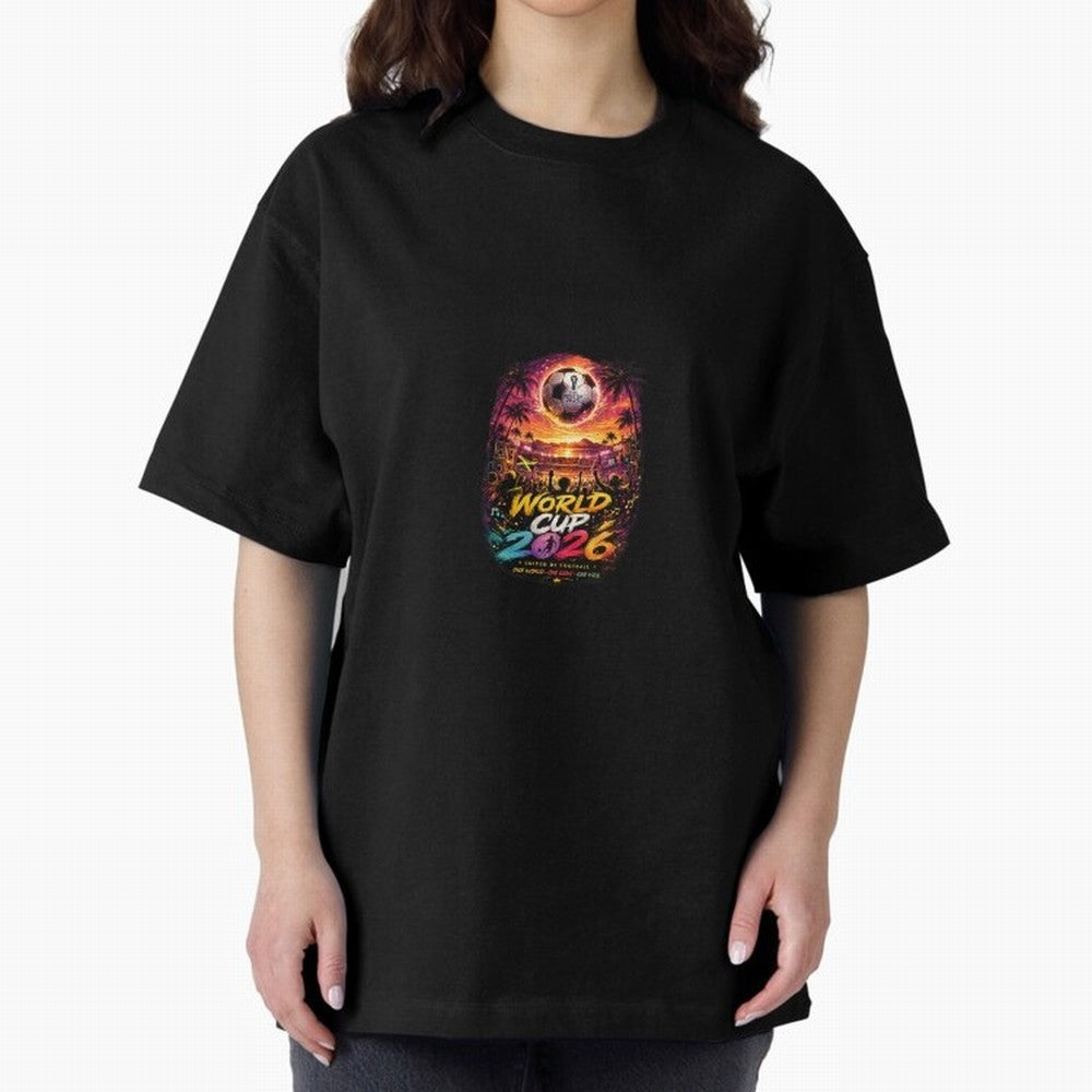 Copy of World Cup 2026 ¨C United Passion ?? | Neon Football Design Oversized T-Shirt Celebrate Global Football Passion for FIFA World Cup 2026 Group Stage, Driven by Messi, CR7 and Mbappe, Portugal, Stadium Memories, Football Loyalty, International