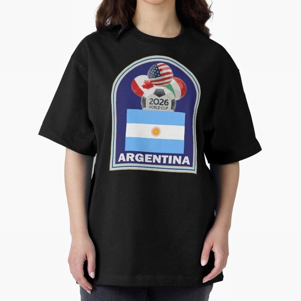 Argentina 2026 Soccer T-shirt Oversized T-Shirt Capture FIFA World Cup 2026 Group Stage for Fans of Haaland and Spain and Netherlands, Bringing Vintage Soccer Flavor, Modern Football Stars, National Flags and Final Night Emotion; Ideal for Fans Who