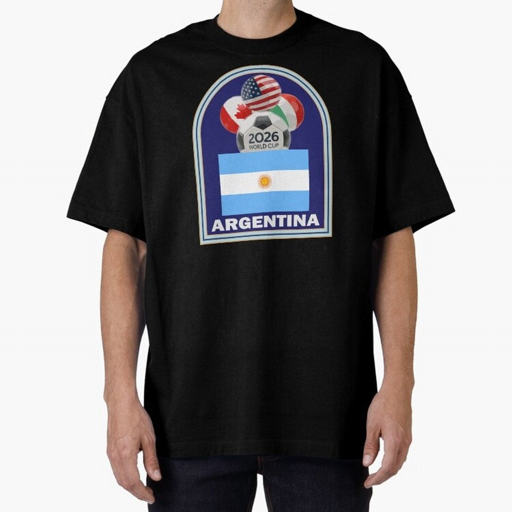 Argentina 2026 Soccer T-shirt Oversized T-Shirt Capture FIFA World Cup 2026 Group Stage for Fans of Haaland and Spain and Netherlands, Bringing Vintage Soccer Flavor, Modern Football Stars, National Flags and Final Night Emotion; Ideal for Fans Who