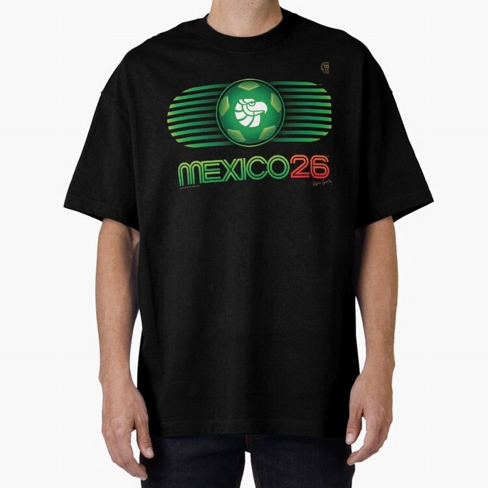Mexico 26 World Cup Retro Logo. Autographed Oversized T-Shirt Feel International Energy from FIFA World Cup 2026 USA Canada Mexico Spirit, Capturing Argentina and Brazil, Messi, Championship Spirit, Famous Goals, Roaring Crowds and International