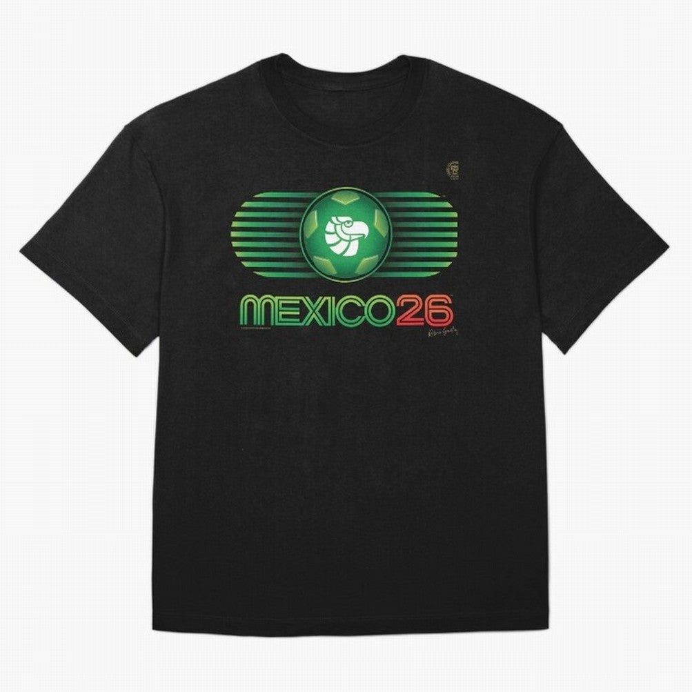 Mexico 26 World Cup Retro Logo. Autographed Oversized T-Shirt Feel International Energy from FIFA World Cup 2026 USA Canada Mexico Spirit, Capturing Argentina and Brazil, Messi, Championship Spirit, Famous Goals, Roaring Crowds and International