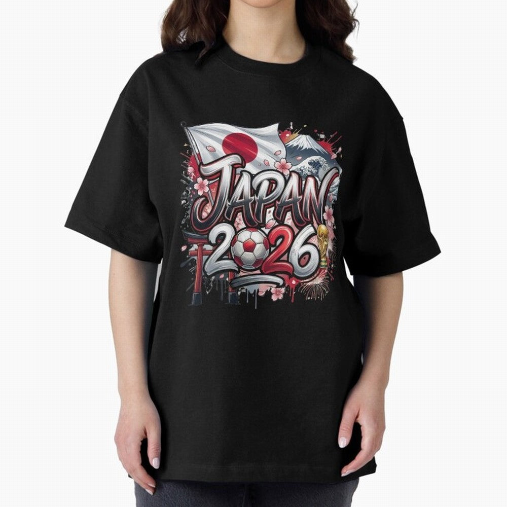 Japan World Cup 2026 Football Legacy Oversized T-Shirt Celebrate Rivalries and Pride in the FIFA World Cup 2026 USA Canada Mexico Journey through CR7 and Messi Highlights, England and Germany Pride, Retro Football Energy, Iconic Rivalries, Trophy