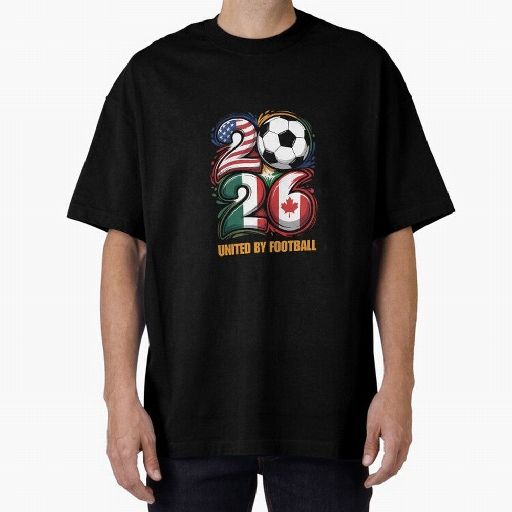 United By Football Soccer Fan Gear 2026 Oversized T-Shirt Join Supporters Worldwide for FIFA World Cup 2026 Driven by CR7 and Messi, Argentina, France and Brazil Energy, Classic Soccer Heritage, Championship Pressure, Fan Loyalty and International