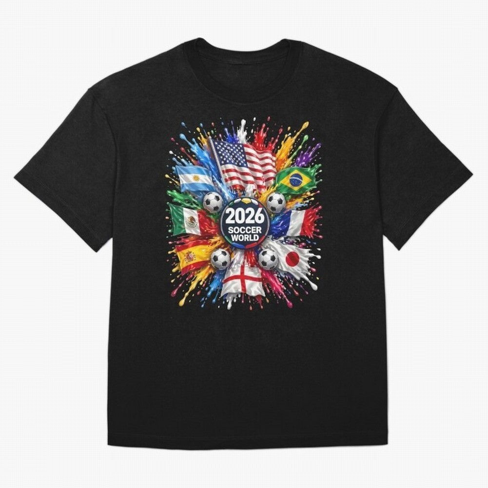 2026 Soccer World Flags USA Mexico Canada Football Paint Splash Graphic Oversized T-Shirt Create FIFA World Cup 2026 USA Canada Mexico for Fans of Cristiano Ronaldo, Haaland and CR7 and Argentina, Bringing Match Day Excitement, Supporter Culture,