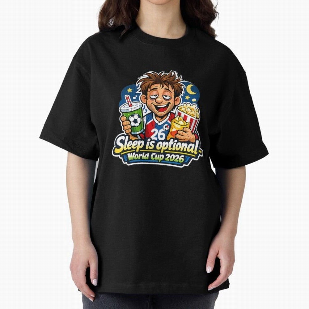 Sleep Is Optional World Cup 2026 Soccer Fan Night Oversized T-Shirt Support Your Favorite Stars during FIFA World Cup 2026 USA Canada Mexico for Fans of Messi and England, France and Netherlands, Bringing Football Festival Excitement, Trophy