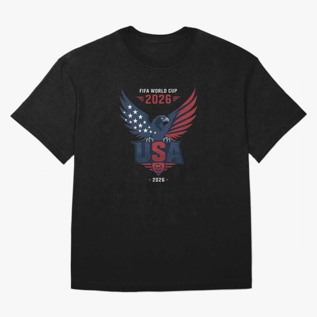 FIFA World Cup 2026 USA Eagle Soccer Logo Oversized T-Shirt Represent FIFA World Cup 2026 Celebrating Mbappe, Brazil Energy, Classic Soccer Heritage, Championship Pressure, Fan Loyalty and International Pride; Perfect for Supporters Who Want Bold