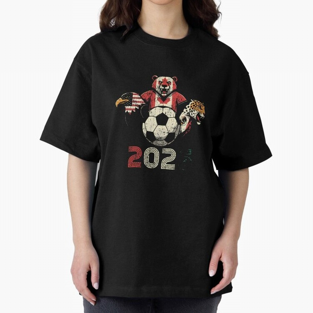 United 2026 Soccer Mascots North America Tournament T-Shirt_83157189 Oversized T-Shirt Honor FIFA World Cup 2026 USA Canada Mexico with Neymar, Brazil, Portugal and Argentina Energy, Worldwide Fan Energy, Dramatic Goals, Stadium Lights and