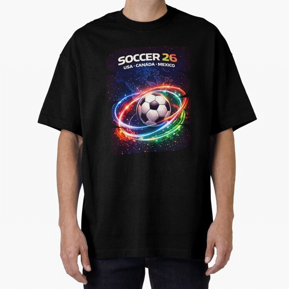 North America Soccer 2026 Shirt, Soccer 26 USA Canada Mexico Fan Tee, United 2026 Soccer Graphic - Bold Oversized T-Shirt Fuel Global Football Passion for FIFA World Cup 2026 Group Stage, Inspired by Neymar, France and Portugal, Goal Celebration