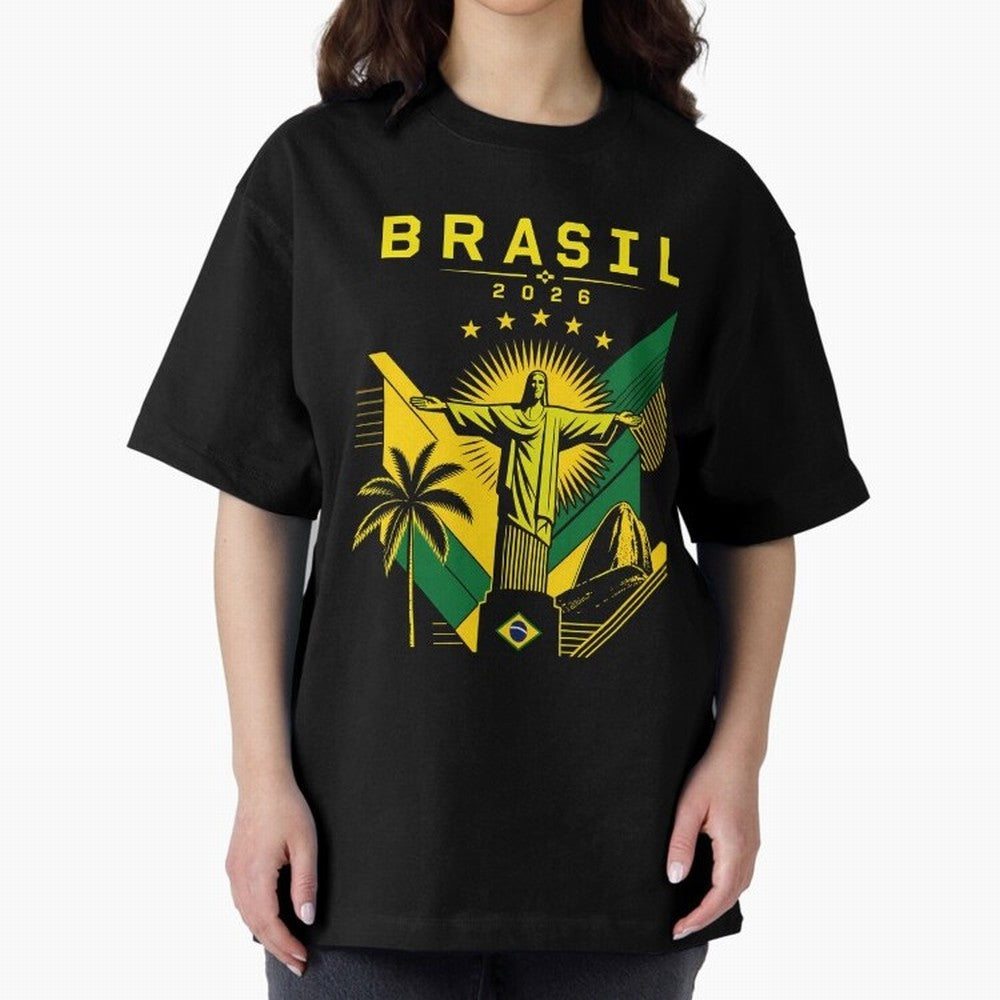 Brasil 2026 Christ the Redeemer Rio Oversized T-Shirt Bring Global Football Passion for FIFA World Cup 2026, Connected to Neymar, England, France and Netherlands, Football History, Final Match Energy, Crowd Noise and Once in a Lifetime Moments;
