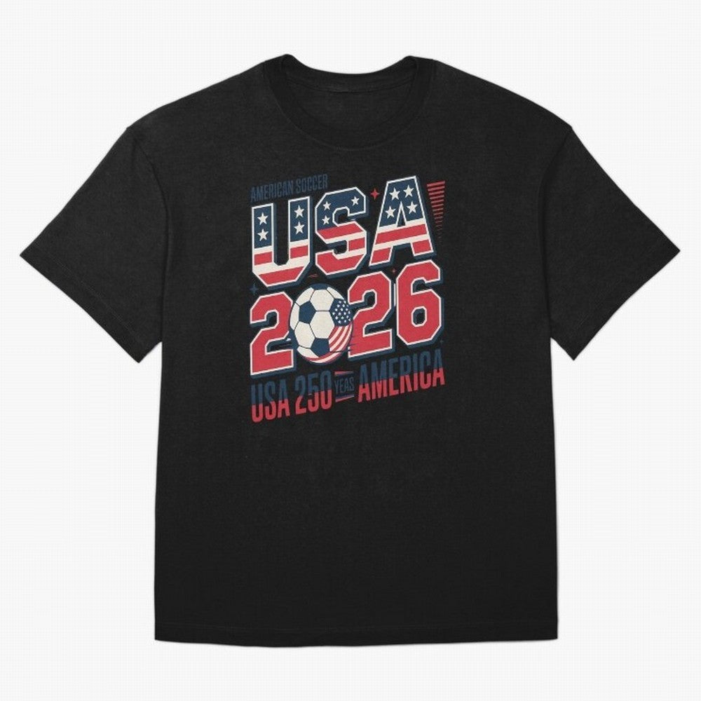 USA Soccer 250 Years 1776 -2026 Oversized T-Shirt Carry the Colors and Pride of Global Football Passion for FIFA World Cup 2026 Group Stage, Centered on Haaland and Mbappe, England, France and Netherlands, Worldwide Fan Energy, Dramatic Goals,