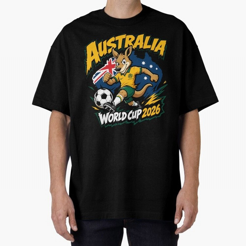 Australia World Cup 2026 Kangaroo Soccer Fan Art Oversized T-Shirt Celebrate the Road through FIFA World Cup 2026 Celebrating Messi, Argentina and Brazil Energy, Stadium Chants, National Pride, Trophy Dreams and Unforgettable Football Memories;