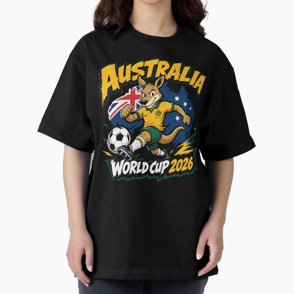 Australia World Cup 2026 Kangaroo Soccer Fan Art Oversized T-Shirt Celebrate the Road through FIFA World Cup 2026 Celebrating Messi, Argentina and Brazil Energy, Stadium Chants, National Pride, Trophy Dreams and Unforgettable Football Memories;