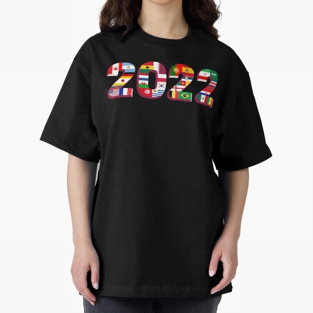 All the 32 Teams that Played in 2022 in Qatar for Football Fans Oversized T-Shirt Capture Stadium Memories from FIFA World Cup 2026 USA Canada Mexico with CR7 and Messi, Argentina and Brazil Energy, Stadium Chants, National Pride, Trophy Dreams and