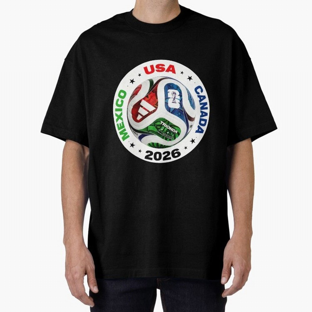 Trionda 26 Soccer Ball - North America 2026 Football Art Oversized T-Shirt Represent Global Football Passion for FIFA World Cup 2026, Highlighting Haaland and Mbappe, Brazil, Portugal and Argentina, Goal Celebration Energy, Supporter Heritage,