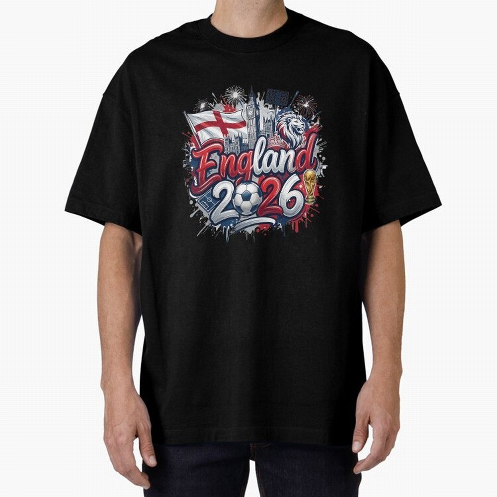 England World Cup 2026 Football Legacy Oversized T-Shirt Live the Energy of FIFA World Cup 2026 Spirit, with Portugal, Spain and Germany, CR7, Soccer Culture, Superstar Moments, National Team Dreams and Competitive Fire; Perfect for Fans,