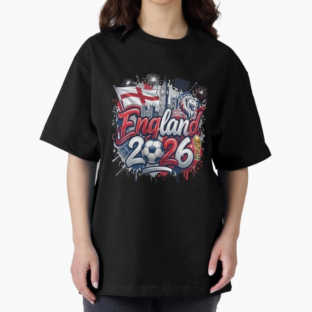 England World Cup 2026 Football Legacy Oversized T-Shirt Live the Energy of FIFA World Cup 2026 Spirit, with Portugal, Spain and Germany, CR7, Soccer Culture, Superstar Moments, National Team Dreams and Competitive Fire; Perfect for Fans,