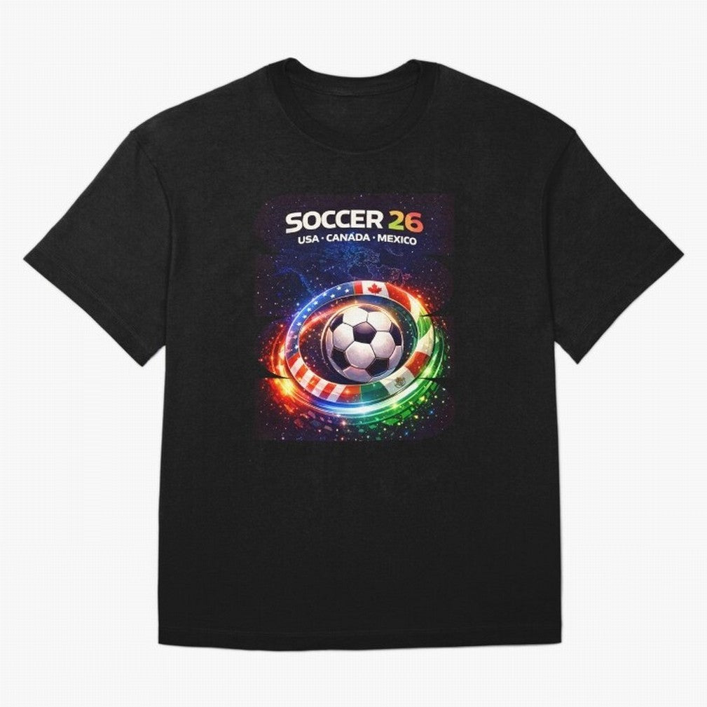 North America Soccer 2026 Shirt, Soccer 26 USA Canada Mexico Fan Tee, United 2026 Soccer Graphic Oversized T-Shirt Celebrate Golden Goal Energy in FIFA World Cup 2026 Group Stage Connected to Mbappe and Neymar, Brazil Energy, Football Passion,