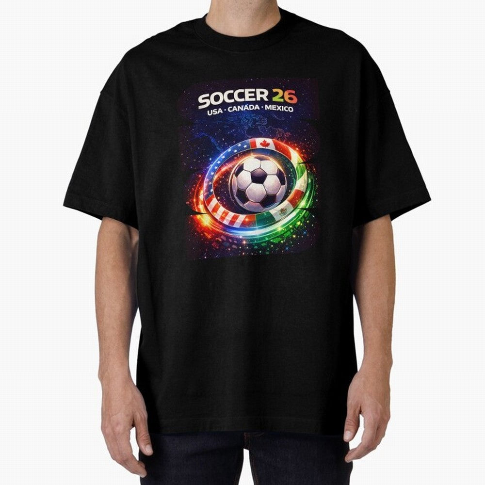 North America Soccer 2026 Shirt, Soccer 26 USA Canada Mexico Fan Tee, United 2026 Soccer Graphic Oversized T-Shirt Celebrate Golden Goal Energy in FIFA World Cup 2026 Group Stage Connected to Mbappe and Neymar, Brazil Energy, Football Passion,