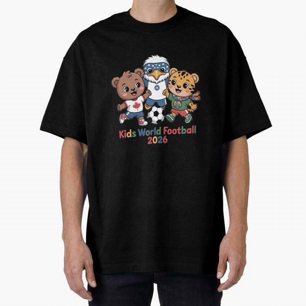 Kids World Football Friends 2026 ¨C Cute Cartoon Soccer Characters for Children Oversized T-Shirt Show Love for Legendary Goals in FIFA World Cup 2026 Inspired by CR7, Brazil, Portugal and Argentina Energy, Match Day Excitement, Supporter Culture,