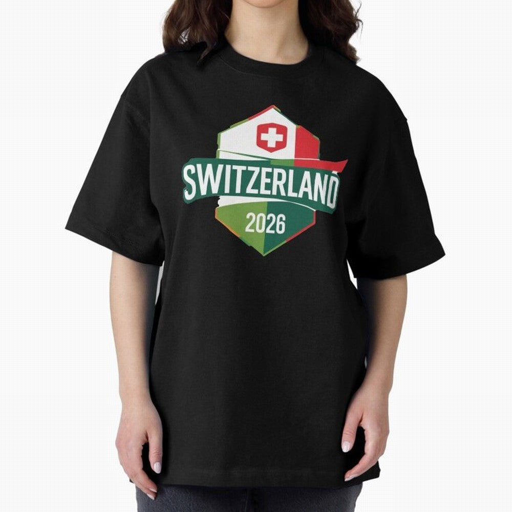 Switzerland WC2026 Oversized T-Shirt Fuel the Hype around Match Day Hype around FIFA World Cup 2026 Group Stage, Haaland and Mbappe, Brazil, Retro Football Energy, Iconic Rivalries, Trophy Chase Drama and Stadium Atmosphere; Perfect for Fans,