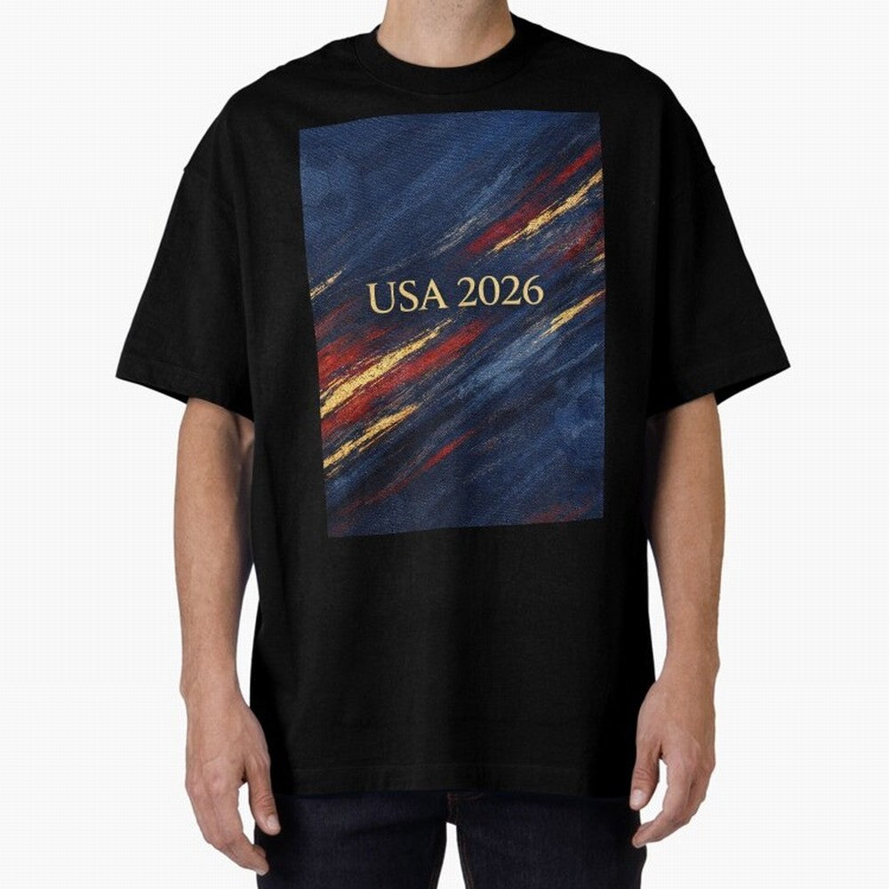 Elevated USA 2026 Soccer Oversized T-Shirt Celebrate Global Football Passion for FIFA World Cup 2026, Driven by Messi, Neymar and Mbappe, Brazil, Soccer Culture, Superstar Moments, National Team Dreams and Competitive Fire; Perfect for Supporters