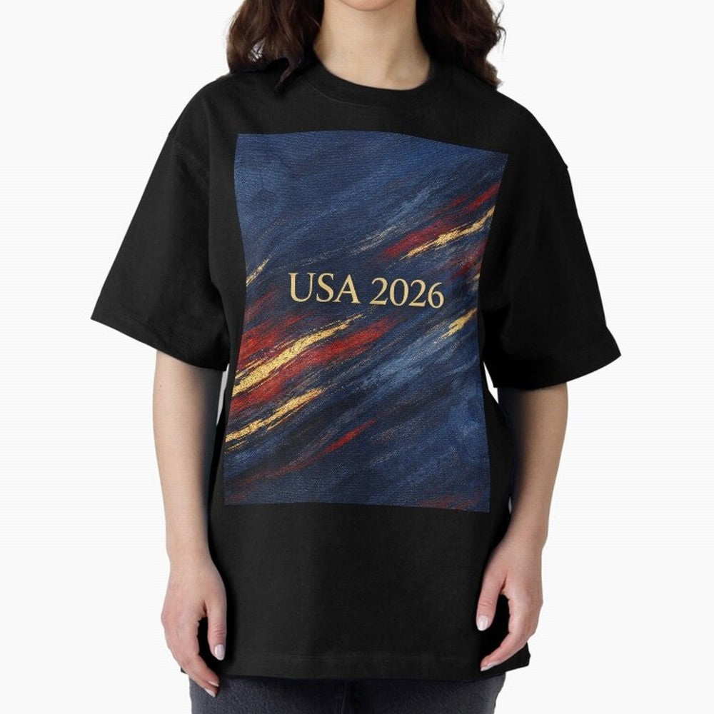 Elevated USA 2026 Soccer Oversized T-Shirt Celebrate Global Football Passion for FIFA World Cup 2026, Driven by Messi, Neymar and Mbappe, Brazil, Soccer Culture, Superstar Moments, National Team Dreams and Competitive Fire; Perfect for Supporters
