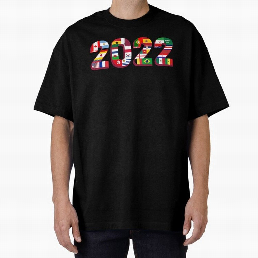 Flags of the 32 Teams that Played in Qatar in 2022 for Football Fans Oversized T-Shirt Carry FIFA World Cup 2026 Connected to Mbappe and Neymar, Portugal, Spain and Germany Energy, Sports Nostalgia, International Competition, Famous Players and