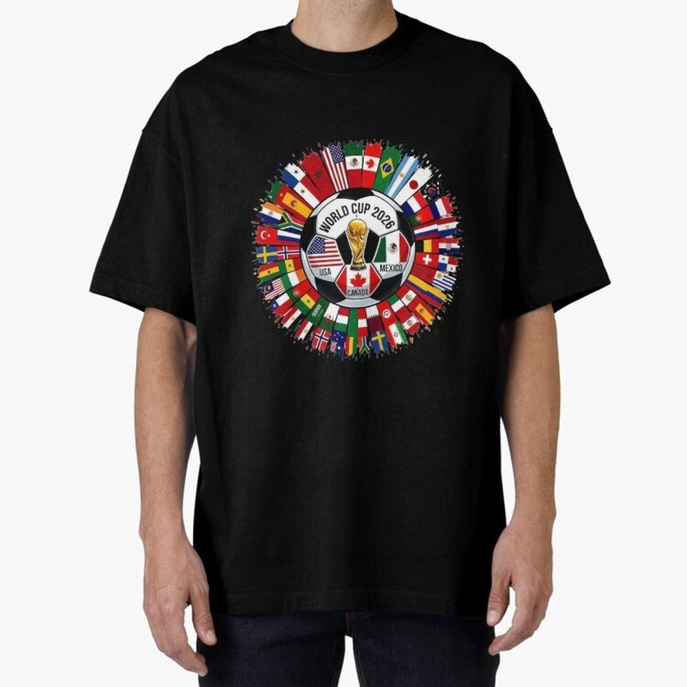 USA Canada Mexico 2026 Football Celebration Fan Art Oversized T-Shirt Unlock FIFA World Cup 2026 USA Canada Mexico Made for CR7 and Messi, England, France and Netherlands Energy, Football Festival Excitement, Trophy Ambitions, Country Rivalries and