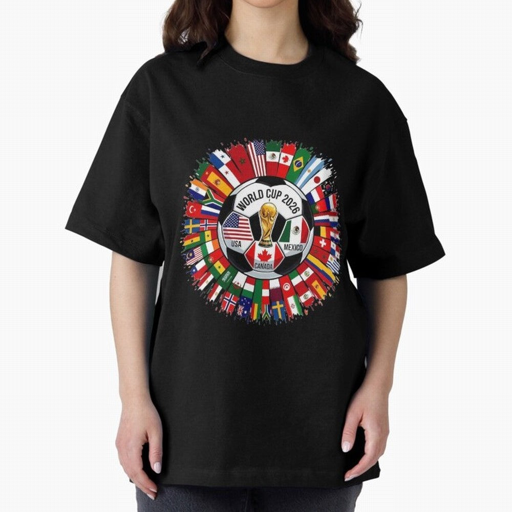 USA Canada Mexico 2026 Football Celebration Fan Art Oversized T-Shirt Unlock FIFA World Cup 2026 USA Canada Mexico Made for CR7 and Messi, England, France and Netherlands Energy, Football Festival Excitement, Trophy Ambitions, Country Rivalries and